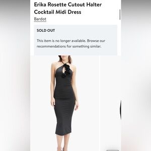 Erika Bardot rosette cutout halter cocktail midi dress